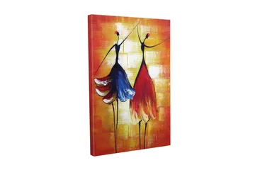 Canvastavla - Två stiliserade kvinnor i färgglada klänningar som dansar - Röd / Blå / Orange - Inredning - Tavlor & posters - Canvastavla