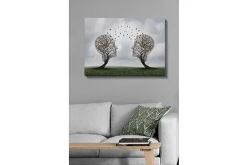 Canvastavla - Två träd formade som ansikten med fjärilar som svävar mellan dem - Brun / Grön / Grå - Inredning - Tavlor & posters - Canvastavla