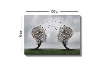 Canvastavla - Två träd formade som ansikten med fjärilar som svävar mellan dem - Brun / Grön / Grå - Inredning - Tavlor & posters - Canvastavla
