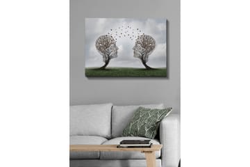 Canvastavla - Två träd formade som ansikten med fjärilar som svävar mellan dem - Brun / Grön / Grå - Inredning - Tavlor & posters - Canvastavla