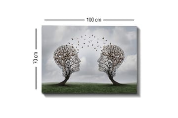 Canvastavla - Två träd formade som ansikten med fjärilar som svävar mellan dem - Brun / Grön / Grå - Inredning - Tavlor & posters - Canvastavla