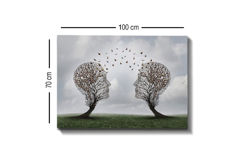 Canvastavla - Två träd formade som ansikten med fjärilar som svävar mellan dem - Brun / Grön / Grå - Inredning - Tavlor & posters - Canvastavla
