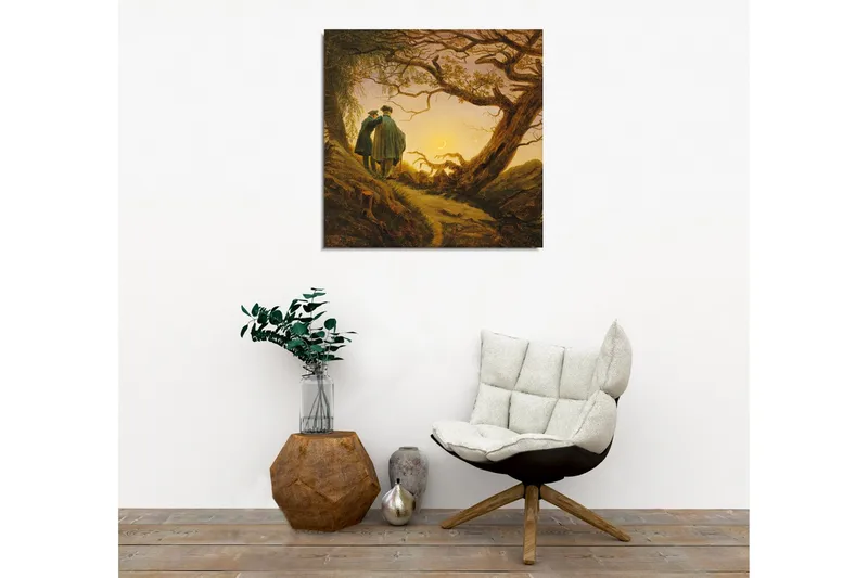 Canvastavla - Två personer som står tillsammans under ett stort träd vid solnedgången - Mörkgrön / Brun / Ljusgul - Inredning - Tavlor & posters - Canvastavla