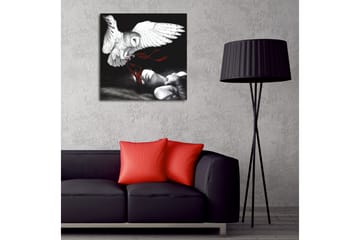 Canvastavla - Uggla som svävar över en sovande person med röda band - Vit / Svart / Röd - Inredning - Tavlor & posters - Canvastavla
