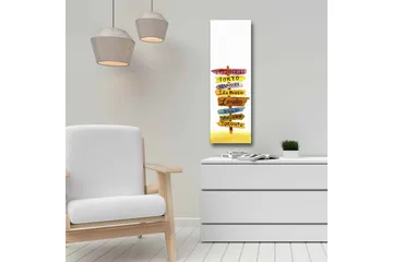 Canvastavla - Vägskyltar med internationella städer - Gul / Rosa / Blå - Inredning - Tavlor & posters - Canvastavla