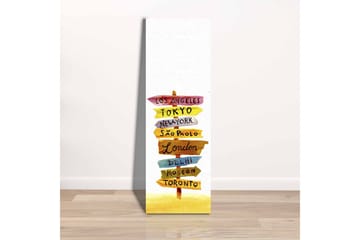 Canvastavla - Vägskyltar med internationella städer - Gul / Rosa / Blå - Inredning - Tavlor & posters - Canvastavla