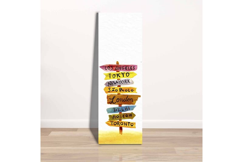 Canvastavla - Vägskyltar med internationella städer - Gul / Rosa / Blå - Inredning - Tavlor & posters - Canvastavla