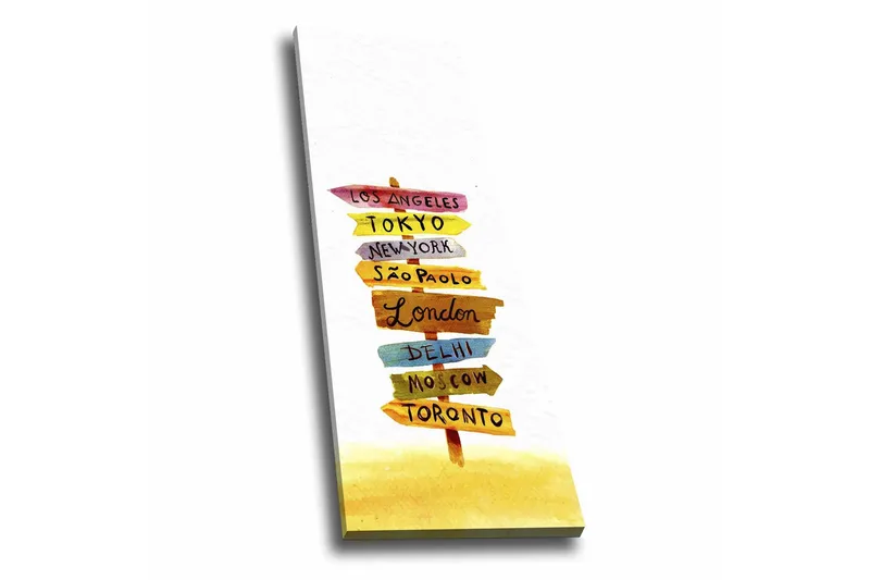 Canvastavla - Vägskyltar med internationella städer, Gul / Rosa / Blå