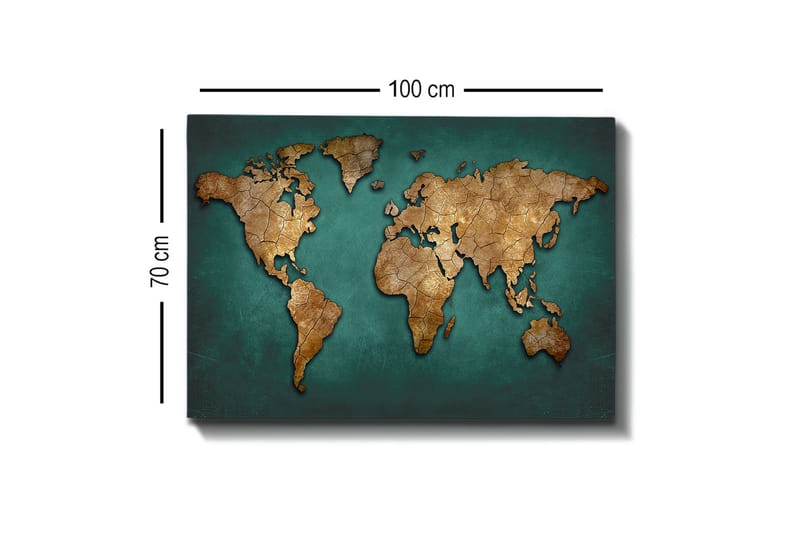 Canvastavla - Världskarta i vintage-stil med detaljerad textur - Guld / Teal - Inredning - Tavlor & posters - Canvastavla