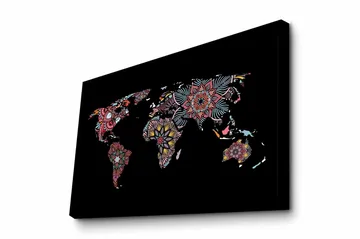 Canvastavla - Världskarta med färgglada blommönster - Röd / Grön / Gul - Inredning - Tavlor & posters - Canvastavla