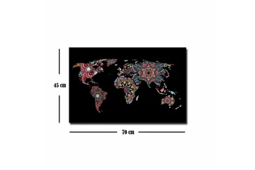 Canvastavla - Världskarta med färgglada blommönster - Röd / Grön / Gul - Inredning - Tavlor & posters - Canvastavla