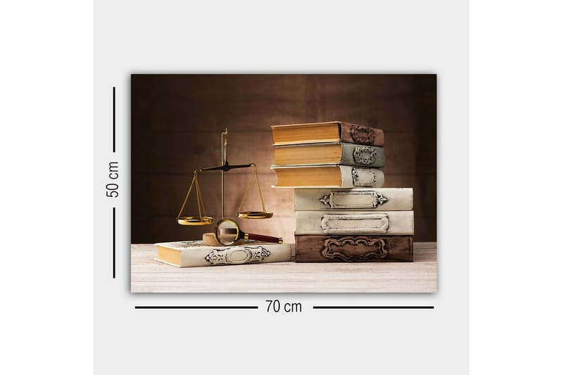 Canvastavla - Vågskål med böcker i olika färger och former - Guld / Brun / Vit - Inredning - Tavlor & posters - Canvastavla