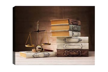 Canvastavla - Vågskål med böcker i olika färger och former - Guld / Brun / Vit - Inredning - Tavlor & posters - Canvastavla