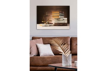 Canvastavla - Vågskål med böcker i olika färger och former - Guld / Brun / Vit - Inredning - Tavlor & posters - Canvastavla