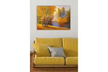 Canvastavla - Vacker höstlandskap med björkar vid en stilla sjö - Guldorange / Grön / Blå - Inredning - Tavlor & posters - Canvastavla