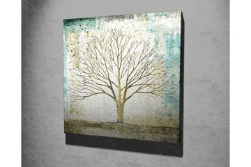 Canvastavla - Vacker silhuett av ett träd mot en mjukt färgad bakgrund - Guld / Turkos / Vit - Inredning - Tavlor & posters - Canvastavla