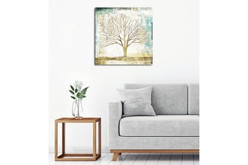 Canvastavla - Vacker silhuett av ett träd mot en mjukt färgad bakgrund - Guld / Turkos / Vit - Inredning - Tavlor & posters - Canvastavla