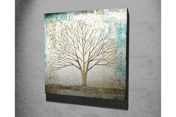 Canvastavla - Vacker silhuett av ett träd mot en mjukt färgad bakgrund - Guld / Turkos / Vit - Inredning - Tavlor & posters - Canvastavla