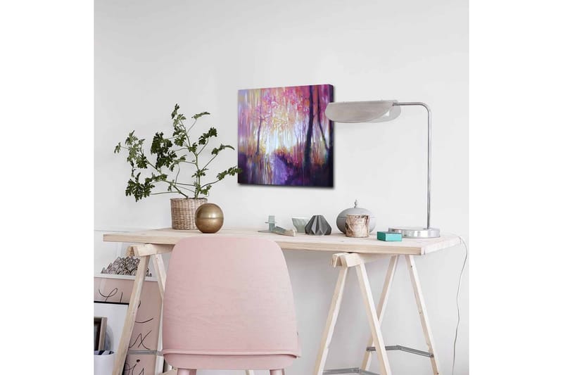 Canvastavla - Vacker skogsgång med höstfärger och mjukt ljus - Lila / Rosa / Gult - Inredning - Tavlor & posters - Canvastavla