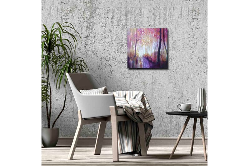 Canvastavla - Vacker skogsgång med höstfärger och mjukt ljus - Lila / Rosa / Gult - Inredning - Tavlor & posters - Canvastavla
