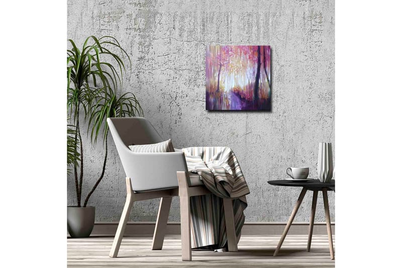Canvastavla - Vacker skogsgång med höstfärger och mjukt ljus - Lila / Rosa / Gult - Inredning - Tavlor & posters - Canvastavla
