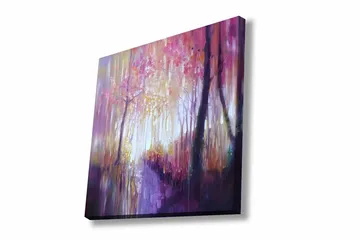 Canvastavla - Vacker skogsgång med höstfärger och mjukt ljus - Lila / Rosa / Gult - Inredning - Tavlor & posters - Canvastavla