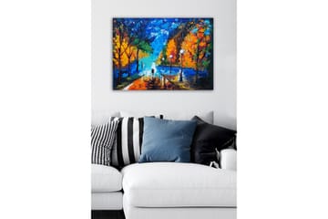 Canvastavla - Vacker stadspark med färgglada höstträd och en promenadstig i skymning - Blå / Orange / Grön - Inredning - Tavlor & posters - Canvastavla