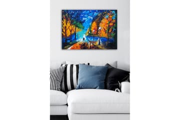 Canvastavla - Vacker stadspark med färgglada höstträd och en promenadstig i skymning - Blå / Orange / Grön - Inredning - Tavlor & posters - Canvastavla