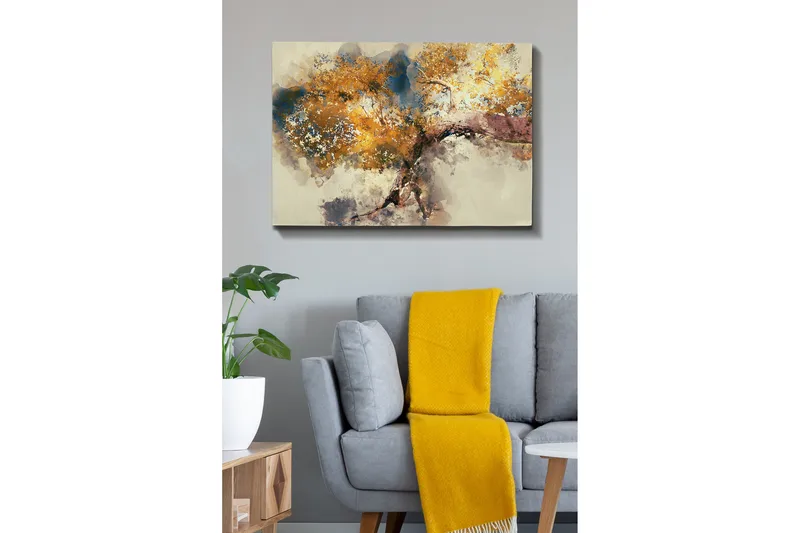 Canvastavla - Vacker trädkrona med gyllene lövverk - Guld / Brun / Blå - Inredning - Tavlor & posters - Canvastavla