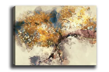 Canvastavla - Vacker trädkrona med gyllene lövverk - Guld / Brun / Blå - Inredning - Tavlor & posters - Canvastavla