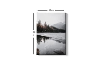 Canvastavla - Vacker vinterlandskap med frusna sjöar och snötäckta berg - Grå / Vit / Mörkgrön - Inredning - Tavlor & posters - Canvastavla