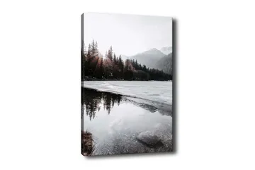 Canvastavla - Vacker vinterlandskap med frusna sjöar och snötäckta berg - Grå / Vit / Mörkgrön - Inredning - Tavlor & posters - Canvastavla