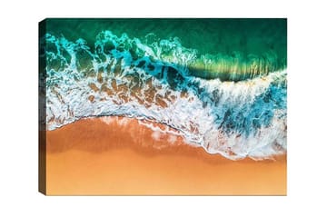Canvastavla - Vacker vy av hav och strand med vågor som rullar in mot sanden - Turkos / Beige / Vitt - Inredning - Tavlor & posters - Canvastavla