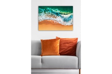 Canvastavla - Vacker vy av hav och strand med vågor som rullar in mot sanden - Turkos / Beige / Vitt - Inredning - Tavlor & posters - Canvastavla