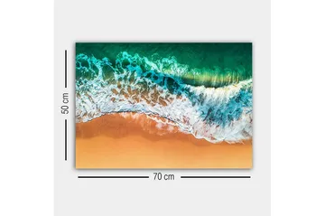 Canvastavla - Vacker vy av hav och strand med vågor som rullar in mot sanden - Turkos / Beige / Vitt - Inredning - Tavlor & posters - Canvastavla