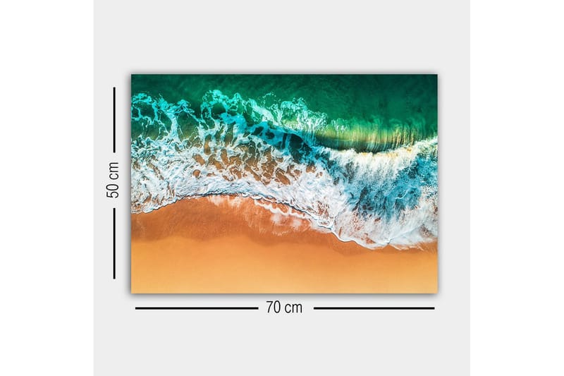Canvastavla - Vacker vy av hav och strand med vågor som rullar in mot sanden - Turkos / Beige / Vitt - Inredning - Tavlor & posters - Canvastavla