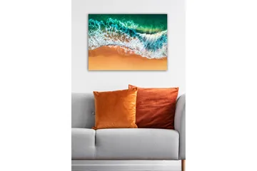 Canvastavla - Vacker vy av hav och strand med vågor som rullar in mot sanden - Turkos / Beige / Vitt - Inredning - Tavlor & posters - Canvastavla