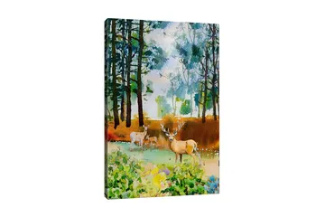 Canvastavla - Vackra hjortar i en skogsmiljö - Grön / Brun / Beige - Inredning - Tavlor & posters - Canvastavla