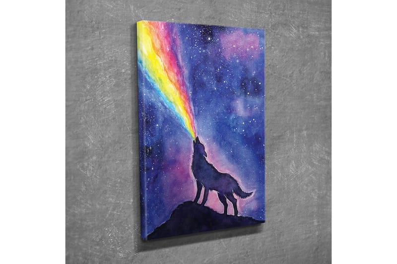 Canvastavla - Varg som ylar mot en färgglad regnbåge i natthimlen - Mörkblå / Lila / Regnbågsfärger - Inredning - Tavlor & posters - Canvastavla