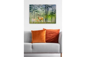 Canvastavla - Viltfamilj i en skogsmiljö med rådjur och en liten kid - Grön / Brun / Beige - Inredning - Tavlor & posters - Canvastavla