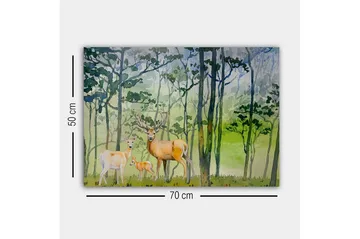 Canvastavla - Viltfamilj i en skogsmiljö med rådjur och en liten kid - Grön / Brun / Beige - Inredning - Tavlor & posters - Canvastavla