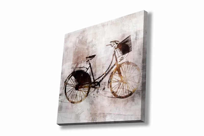 Canvastavla - Vintage cykel med korg, Svart / Brun / Beige