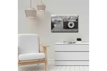 Canvastavla - Vintage kamera på en grå yta - Svart / Grå / Silver - Inredning - Tavlor & posters - Canvastavla