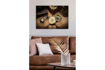 Canvastavla - Vintage navigationsverktyg på en gammal karta - Guld / Brun / Beige - Inredning - Tavlor & posters - Canvastavla