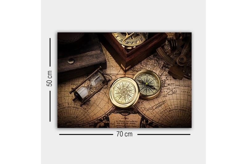Canvastavla - Vintage navigationsverktyg på en gammal karta - Guld / Brun / Beige - Inredning - Tavlor & posters - Canvastavla