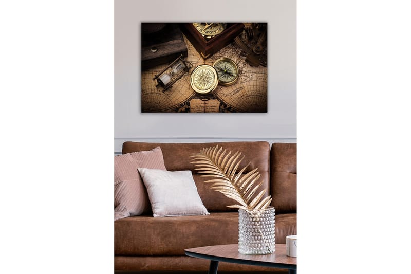 Canvastavla - Vintage navigationsverktyg på en gammal karta - Guld / Brun / Beige - Inredning - Tavlor & posters - Canvastavla