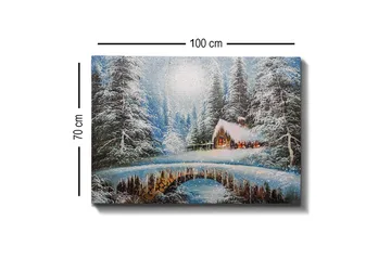 Canvastavla - Vinterlandskap med en stuga och snöklädda träd - Blå / Vit / Brun - Inredning - Tavlor & posters - Canvastavla