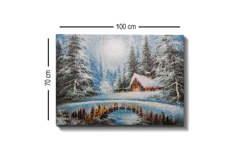 Canvastavla - Vinterlandskap med en stuga och snöklädda träd - Blå / Vit / Brun - Inredning - Tavlor & posters - Canvastavla