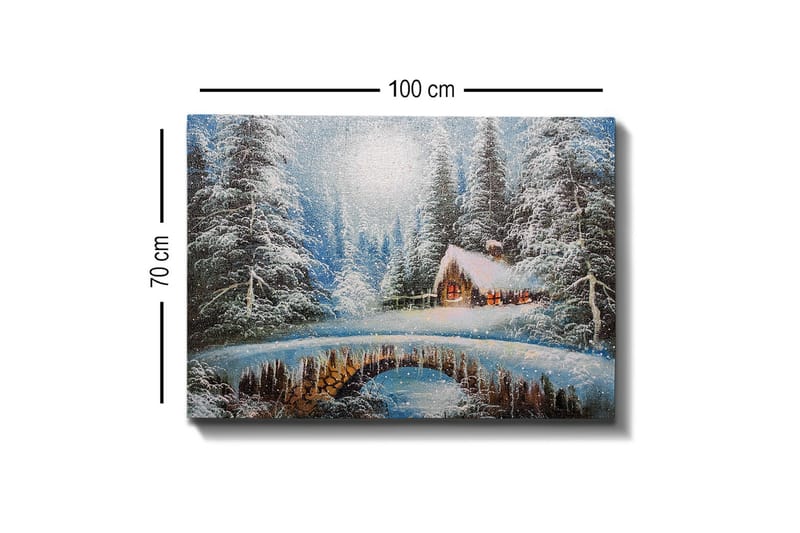 Canvastavla - Vinterlandskap med en stuga och snöklädda träd - Blå / Vit / Brun - Inredning - Tavlor & posters - Canvastavla