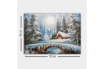 Canvastavla - Vinterlandskap med en stuga och snöklädda träd - Vit / Blå / Brun - Inredning - Tavlor & posters - Canvastavla